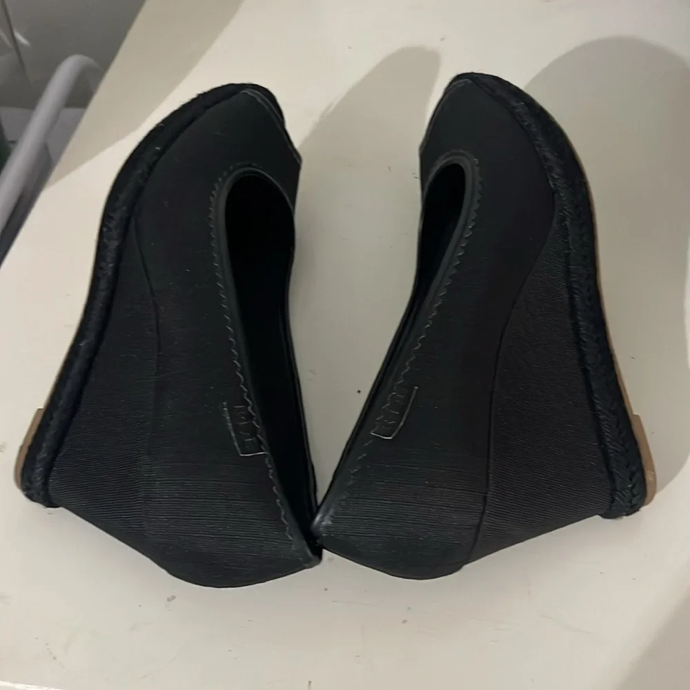 Lauren Ralph Lauren Women’s Nella Canvas Wedge Peep Toe Shoes Size 9.5 Black